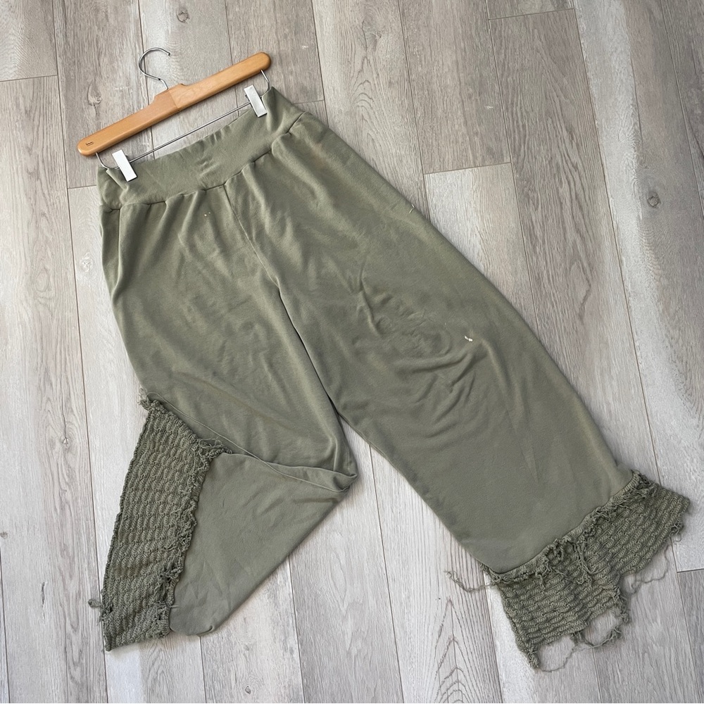 GRAU Lagenlook Pants pull on crop womens Green one size boho art to wear casual